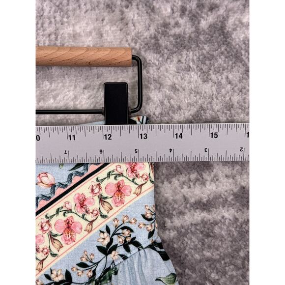 Agua Bendita Skirt Medium Womens Violet Smocked Blue Floral Mini - Picture 3 of 6